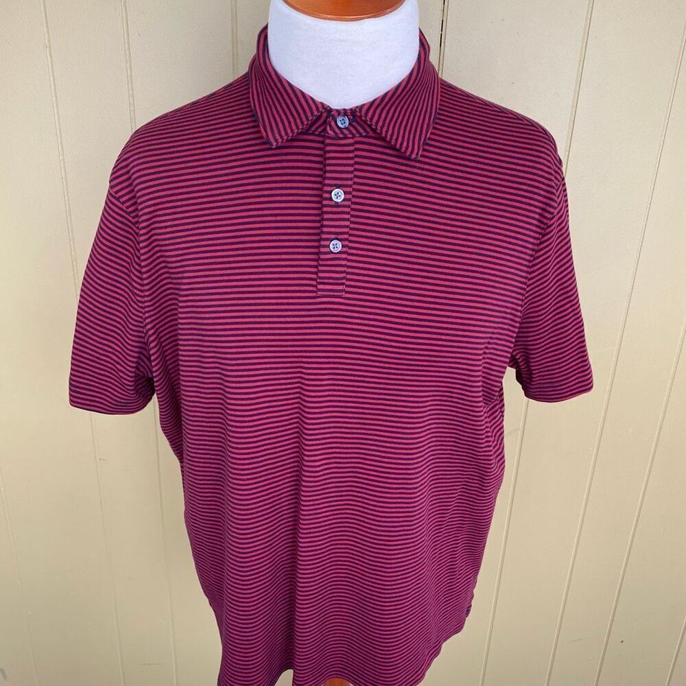 Goodfellow & Co men XXL short sleeve 3 button stripe casual polo shirt red black